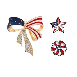 coadipress 3PCS USA Flag Brooch Pin for Women 4th of July Patriotic Red White Blue Flag Lapel Butterfly Pin Shining Rhinestone Bow Pin Independence Day Clothing Accessories (Bow Star)