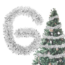 Tinsel Christmas Tree Silver 4 x 3 m Garland Christmas - Christmas Garlands Shiny Tinsel Garland Diameter 9 cm, Fir Garland Christmas Tree Decoration Silver Christmas Tree Decoration Garland