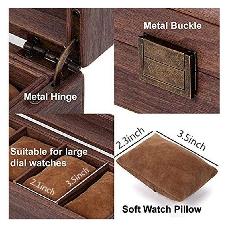 3 Slot Watch Display Case Wood Detachable Pillow Glass Cover