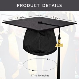 Kindergarten Graduation Gown Cap Set with 2025 Tassel,Kindergarten Stole and Certificate for Kindergarten (Black, 30)