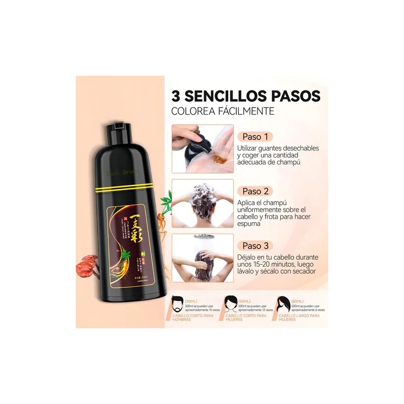 Kaisasa Champú Para Tinte De Cabello marrón oscuro 3 En