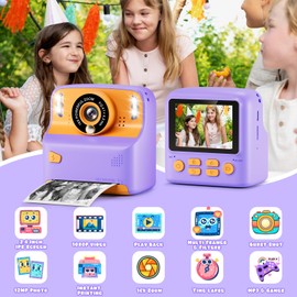 Kaishengyuan Children's Camera, Instant Camera, Children's Camera, Digital Camera, 2.4 Inch with Printing Paper & 32G Card, Gifts for Girls Boys 3-12 Years (Purple)