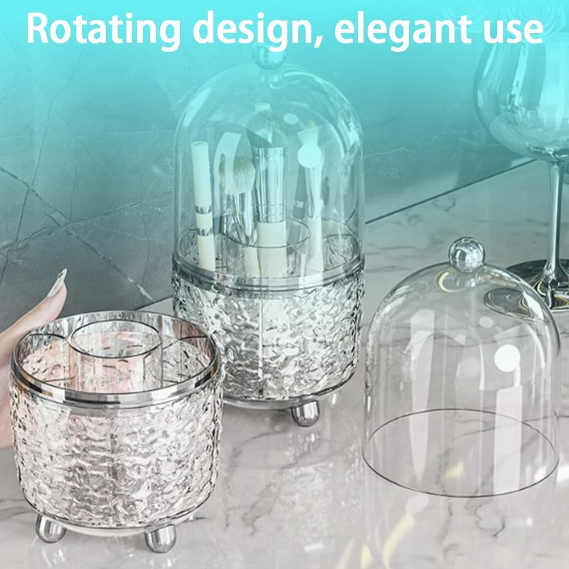 Dust-Proof Makeup Brush Holder,360° Rotating Makeup Organizer,5 Slot Makeup Brushes