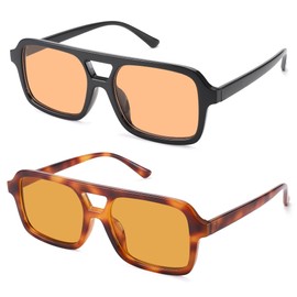 Hycredi Retro 70s Aviator Sunglasses for Women Men, Vintage Trendy Square Shades Rectangle Sun Glasses-Black/Orange+Yellow Tortoise/Orange