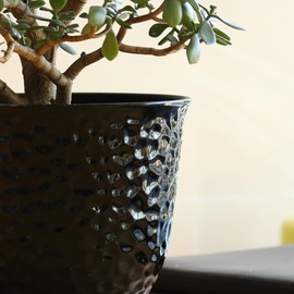 Worth Garden 2-Pack 15.5" Dia Planter - 11.8" H Large Round Glossy Black Plant Pots with Drain Hole - Lightweight Decorative Plastic Flower Pots for Indoor Outdoor Use, Front Porch, Home, Yard, Deck