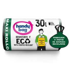 Handy Bag Robuste und umweltfreundliche Müllbeutel, 100% recycelt, auslaufsicher, selbstschließend, 30 l, 20 Beutel, 1 Packung