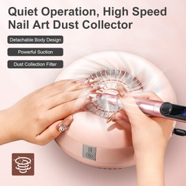 Unimiko Nail Dust Collector, Powerful 4500 RPM Silent Brushless Motor with 500PA Strong Suction, Reusable Filter, Manicure Pedicure Tool for Acrylic Nail Polishing, Ideal for Salon & Home（Pink）