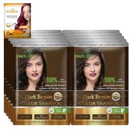 Herbishh Hair Color Shampoo for Gray Hair– Hair Dye Shampoo with Argan Hair Mask–Tamaño de viaje-Tiñe el cabello en minutos–Color de larga duración–10