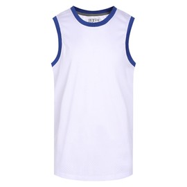 Pullonsy Men's Women's Basketball Jersey Classic Retro Mesh Sport Uniform Tank Top Training Athletic Workout T-Shirt,Royal Neck-White Jersey,Size Large
