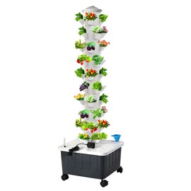 JPWDDWYT Hydroponics Tower Indoor Growing System Vertical Garden Planter Indoor Smart Garden Kit with Pump and Movable Water Tank Vegetable Plant Gift for Gardening Lover (50-Plants)