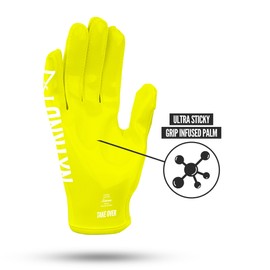 Nxtrnd G1 Youth Football Gloves, Kids Sticky Receiver Gloves (Neon Yellow, Youth Large)