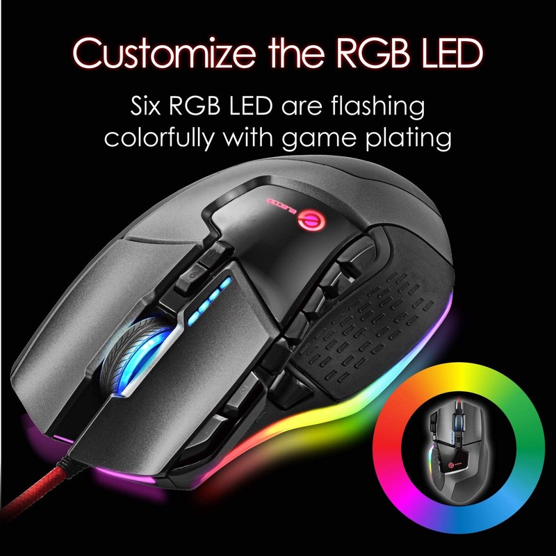 erekomu Gaming Mouse/Optical/16000DPI/13 Buttons/Wired/Black