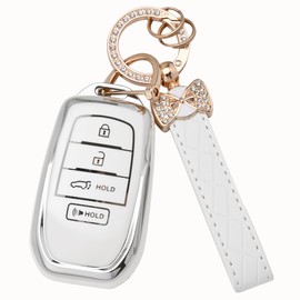 for Toyota Key fob Cover, 4 Buttons Soft TPU Key Fob Case for Toyota Crown Corolla Cross Grand Highlander Tundra Prius Venza Sequoia Land Cruiser Car Key Cover with Bling Keychain （White）