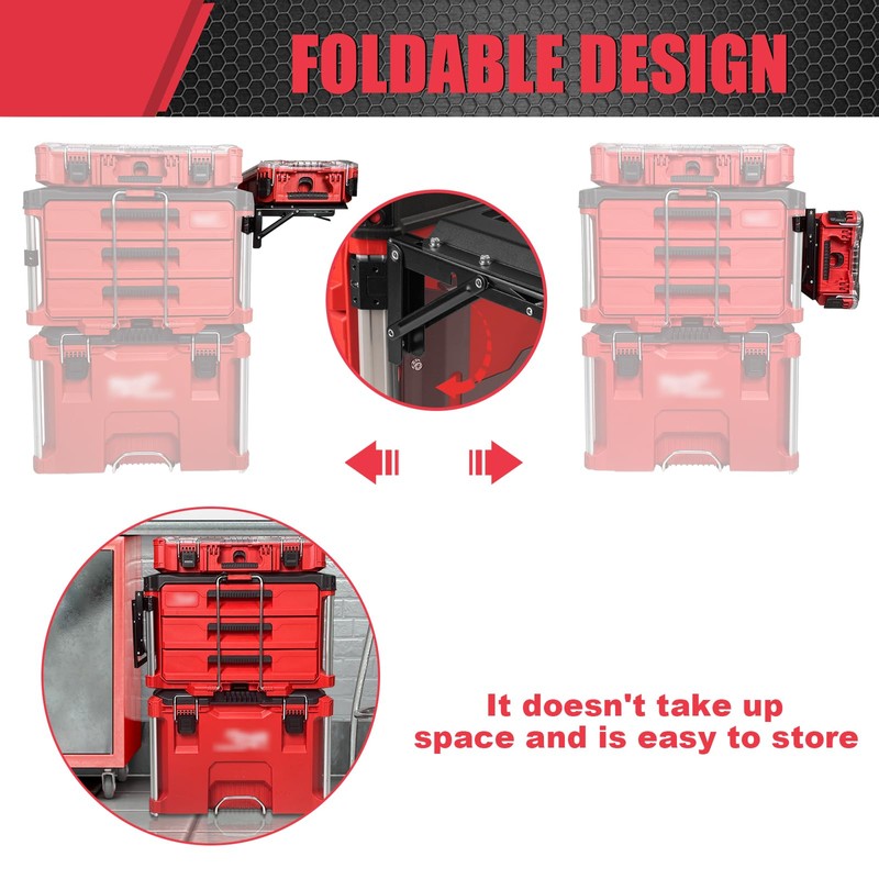Folding Packout Mount Compatible with Milwaukee Packout Toolbox,Side Storage for