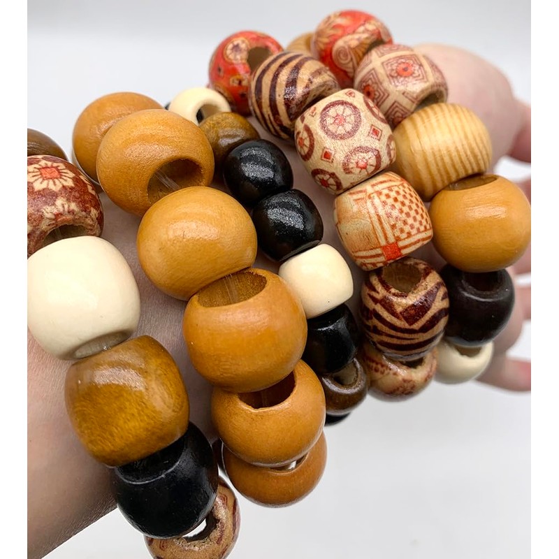 200Pcs Large Hole Barrel Wood European Loose Beads 4 Colors