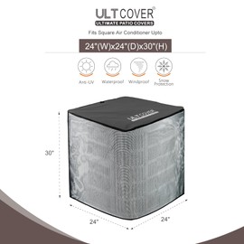 ULTCOVER 2 in 1 Full Mesh with Waterproof Fabric Top Air Conditioner Defender Cover 24W x 24D x 30H inch for Outside AC Units All Seasons Use, Black