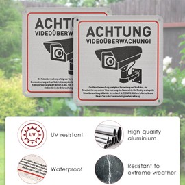 Video Surveillance Private Property Sign, 15 x 15 cm, Aluminium Camera Surveillance Sign with Drilling Holes and Installation Accessories, This Area Will Be Video Surveillance Sig