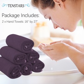 TENSTARS Silk Hemming Hand Towels for Bathroom - Quick Drying - Ultra Soft Microfiber Absorbent Towel for Bath Fitness, Gym, Shower, Hotel, and Spa - 16x28 Inch | Set of 6, Grape Purple