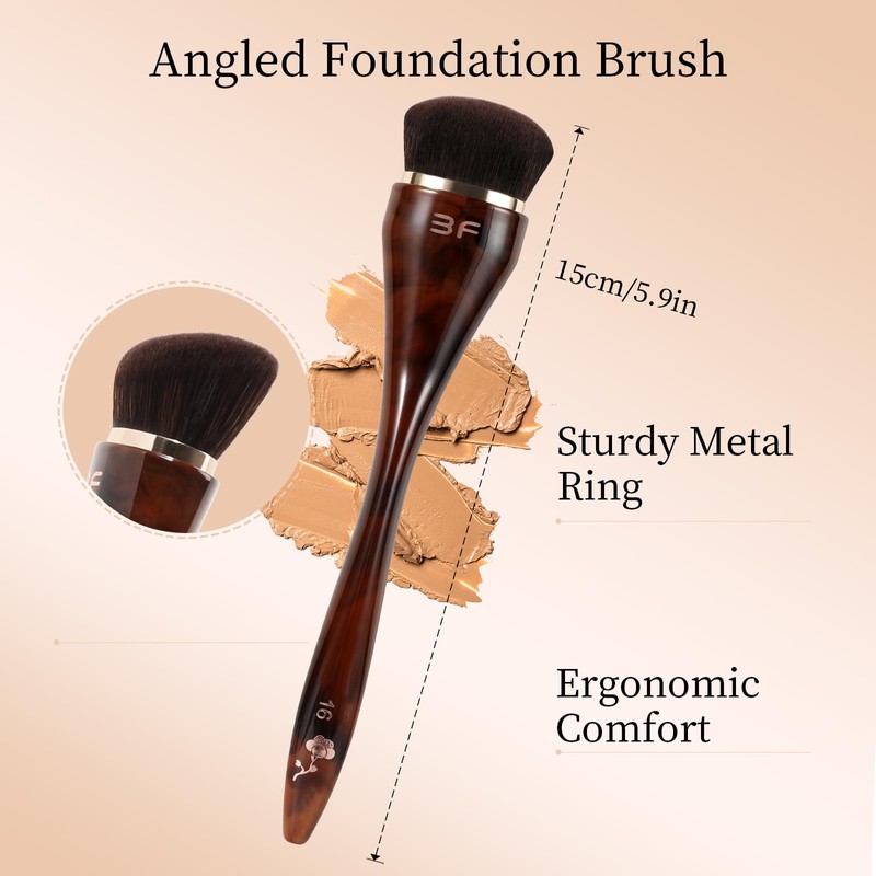 ACMEBEAUTY Angled Foundation Brush for Liquid Cream Blending, Brown, 1Pcs