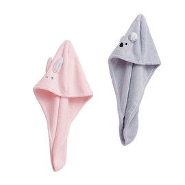 IWOWHERO 2pcs Cartoon Hair Drying Caps Fast Drying Hair Wraps for Adults Super Absorbent Coral Fleece Shower Hats for Bathing Makeup and