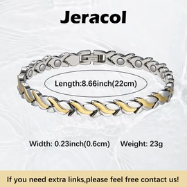 Jeracol Energetix Women's Magnetic Bracelet and Magnetic Rings, Reduces Pain and Arthritis Stainless Steel Therapeutic Magnetic Bracelet Adjustable Size & Jewellery Gift Box