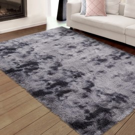 IMINROME Fluffy Area Rugs for Bedroom Furry 8x10 Rug for Living Room, Fuzzy Shag Fur Rug for Nursery Room Tie-Dyed Non-Skid Plush Throw Rug Shaggy Accent Rug for Indoor Home Floor Carpet, Dark Grey