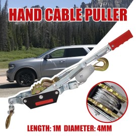 4 Ton Manual Wire Rope Puller with 2 Hooks Heavy-Duty Steel Winch for Trailer, Tire Securing & ConstructionLoad Capacity: 4000kg