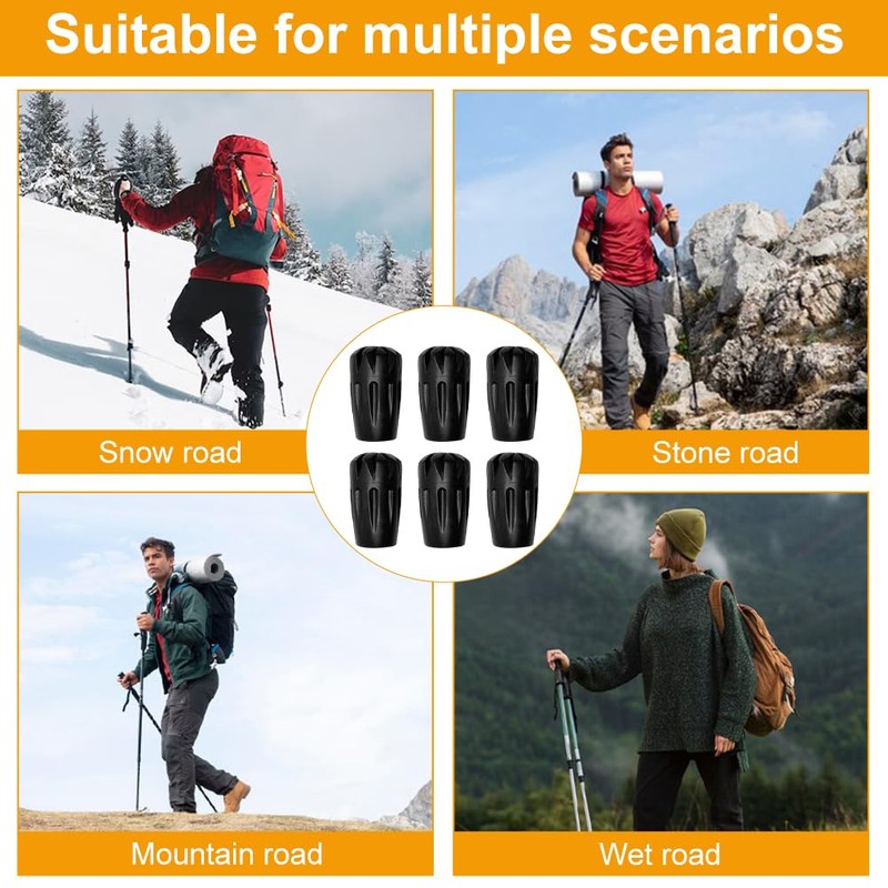 6-Pack Heavy-Duty Rubber Tips and Ferrules for Trekking Poles -