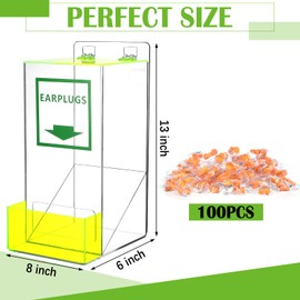 Nuanchu 100 Pairs Ear Plugs with Earplug Acrylic Dispenser 6 x 13 x 8 Inch Clear Acrylic Earplugs with Cover Front Pocket for Noise Cancelling Industrial Factory Office Home