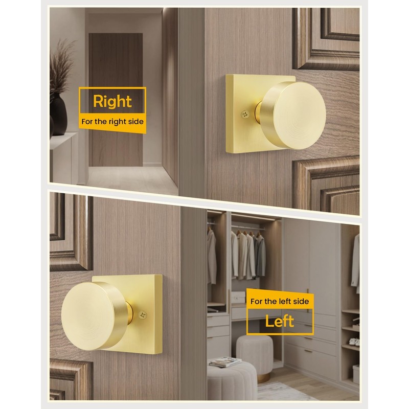 Goldenwarm Gold Dummy Door Knobs Interior, Brushed Gold Dummy Door