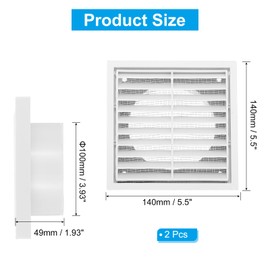 PATIKIL 4" Wall Vent, 2pcs ABS Gable Vent Grille Louvered Square Louver Air Vent Cover with Screen Mesh for Exterior Wall AC HVAC Intake Exhaust Ventilation