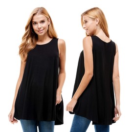 Azules Sleeveless Tunic Tops for Women - Casual Flowy Tank, Loose Fit, Stylish Black