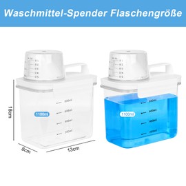W&H 2 Stück Waschmittel Aufbewahrung Mit Messbecher, 1100ml Waschpulver Aufbewahrungsbox, Luftdichter Waschmittel Dosierhilfe, Waschmittelbox für WeichspüLer Waschpulver