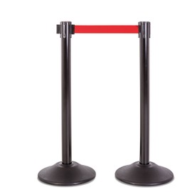 US Weight Black Heavy Duty Premium Steel Stanchion with Red 7.5-Foot Retractable Belt, 2 pack