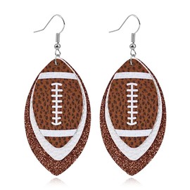 CHUNYANAN Unique Fashion Sequined Leather Football Dangle Drop Earrings for Women Sparkly Charm Tassel Football Earrings Jewelry Gift (Brown 3 earrings)