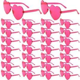 30 Pares Gafas de sol con forma de corazón para mujer Gafas de sol sin montura con forma de corazón para fiestas(rojo rosado)