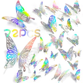 72 PCS 3D Butterfly Wall Stickers, 5 Styles Butterfly Wall Decals Shiny 3D Butterfly Stickers Metallic Butterflies Stickers for Walls Living Room Bedroom Decors (Silver)