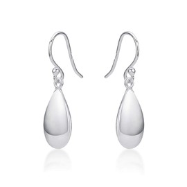 Diamond Treats Plain Polished 925 Sterling Silver Tear Drop Earrings. The Highly Polished Contemporary Design Sterling Silver Earrings with Fishhook Backs are a Lovely Gift for Women