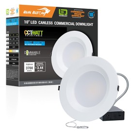Run Bison 10 Inch Recessed LED Commercial Downlight with J-Box, Wattage Adjustable 22/29/37.5W,3 Color Selectable 3000K-5000K, 120-277V,0-10V Dimmable, IC Rated,Canless LED Downlight,UL & Energy Star