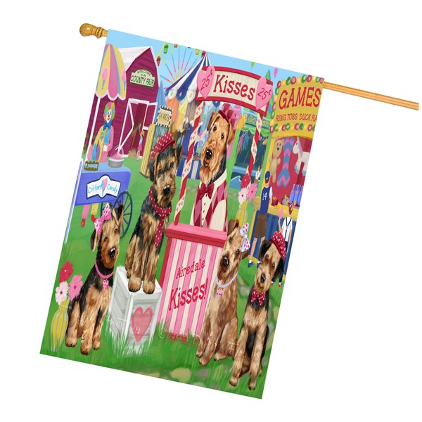 Carnival Kissing Booth Airedale Dogs House Flag - Outdoor Double