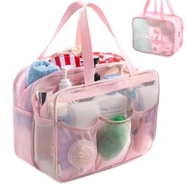 ELCUPA Large Mesh Shower Caddy with Wet & Dry Zones – Portable Hanging Toiletry Bag for College Dorm Room Essentials, Travel, Gym, Camping, Beach Tote Bag – Quick-Dry Shower Tote Organizer