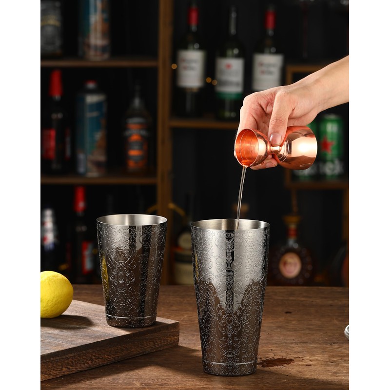 Stainless Steel Boston Shaker with Etched Pattern Weighted Shaking Tin