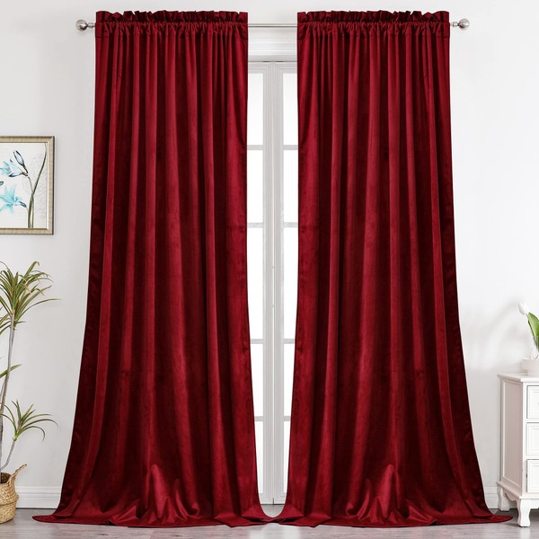 Benedeco Red Burgundy Velvet Curtains for Bedroom Window, Super Soft