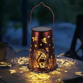OUZHOU Butterfly Solar Lantern, Hanging Solar Lights Outdoor Garden, Metal Lanterns for Outside, IP65 Waterproof Garden Ornaments Outdoor Butterfly Lights for Table Patio Balcony Yard