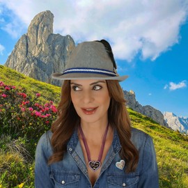 BF Souvenirs Bavarian Party Costume Hat Josef Light Grey with Feather and Hat Band Fendora – Costume Carnival Oktoberfest Folk Festival Fancy Dress