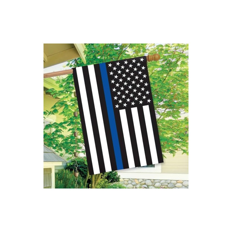 Thin Blue Line Police House Flag Patriotic Emergency Services 28"