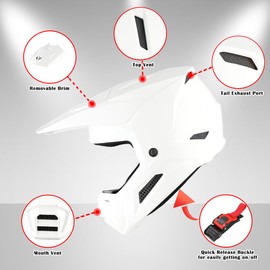 1Storm Youth Motocross Helmet ATV BMX MX Dirt Bike Go Kart Skate Kids Helmet Multi Sports Teenager Glossy White + Goggles + Gloves Bundle