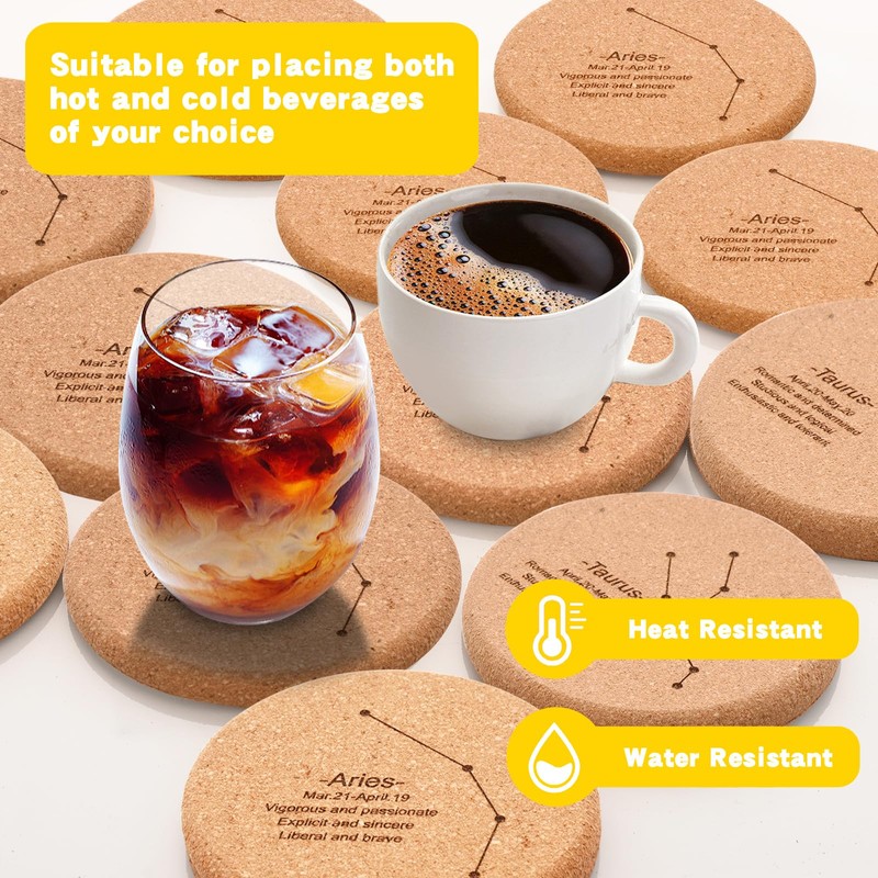 12 Pcs 4 Inch Horoscope Cork Coaster with Holder for