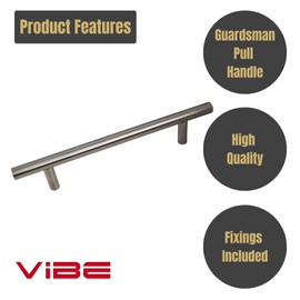 VIBE 25mm Guardsman Pull Handle 600mm (450mm Centre) on Satin Stainless Steel Guardsman (T Bar) Pull Handle on Satin Stainless Steel for Internal Doors