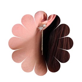 Aneneiceera Vintage Crystal Northstar Earrings, Gold Smooth Chain Earrings, Rhinestone Star Stud Earrings, Punk Smooth Metal Chain, Tassel Earrings, Jewellery for Women and Girls, Zinc